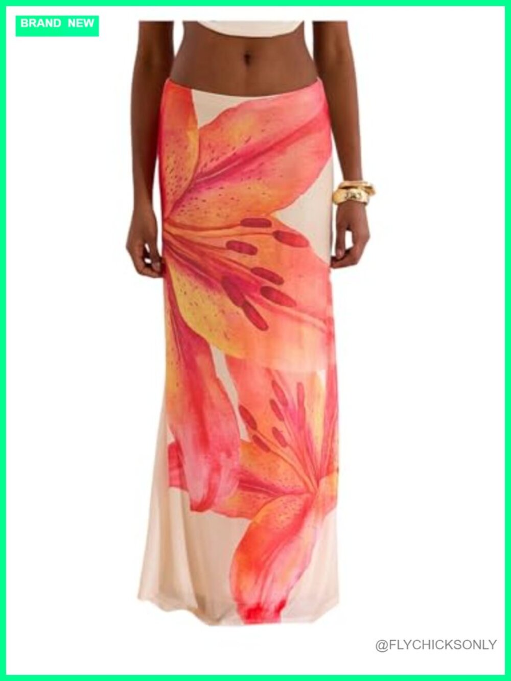 Women's Floral Bodycon Sheer Mesh Maxi Skirt